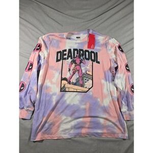 NWT Marvel Deadpool Pink Purple Tie Dye Long Sleeve T-shirt 2XL logo on Sleeves‎